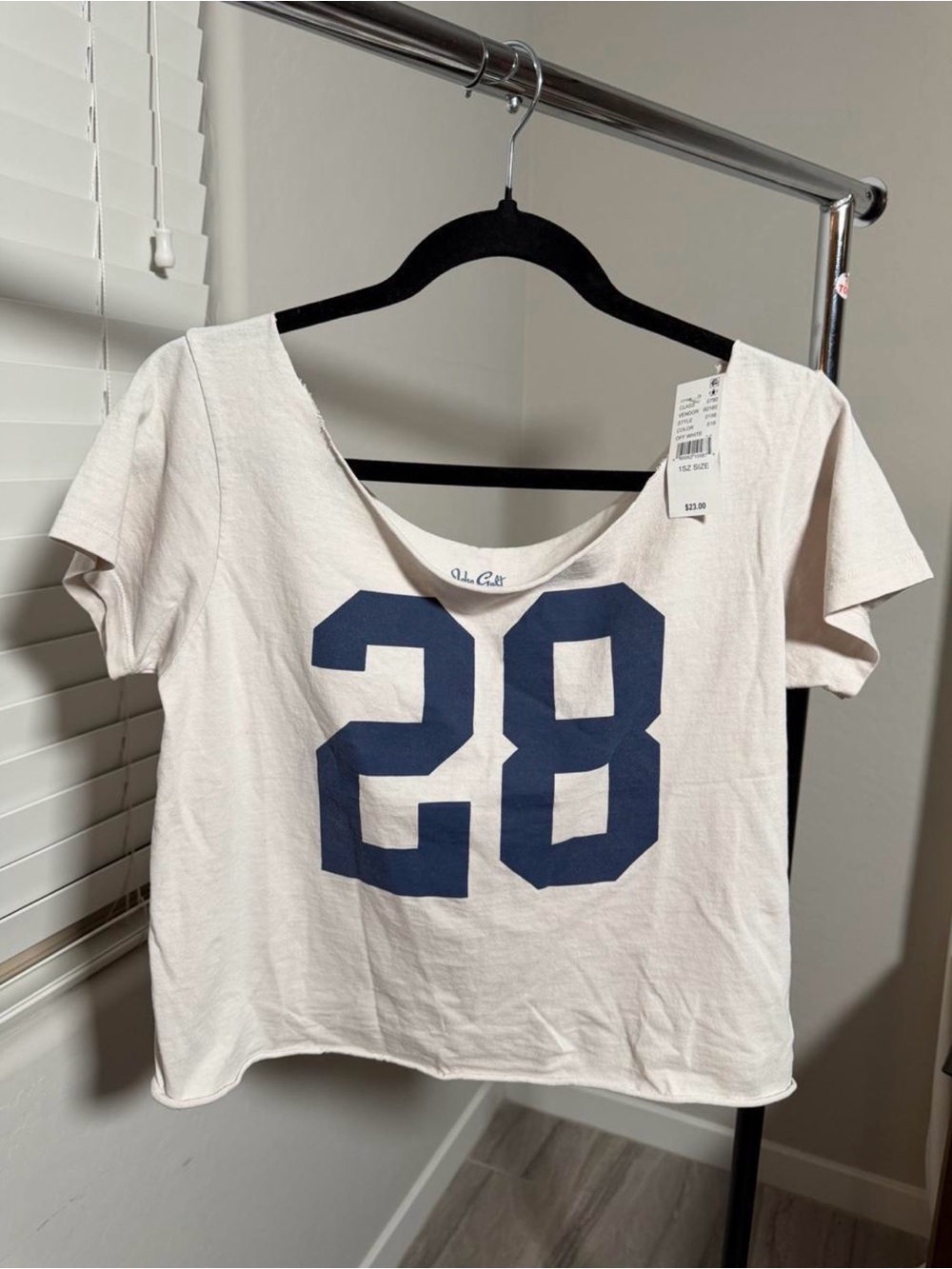 Off-White Scoop Neck Graphic Tee with Navy 28